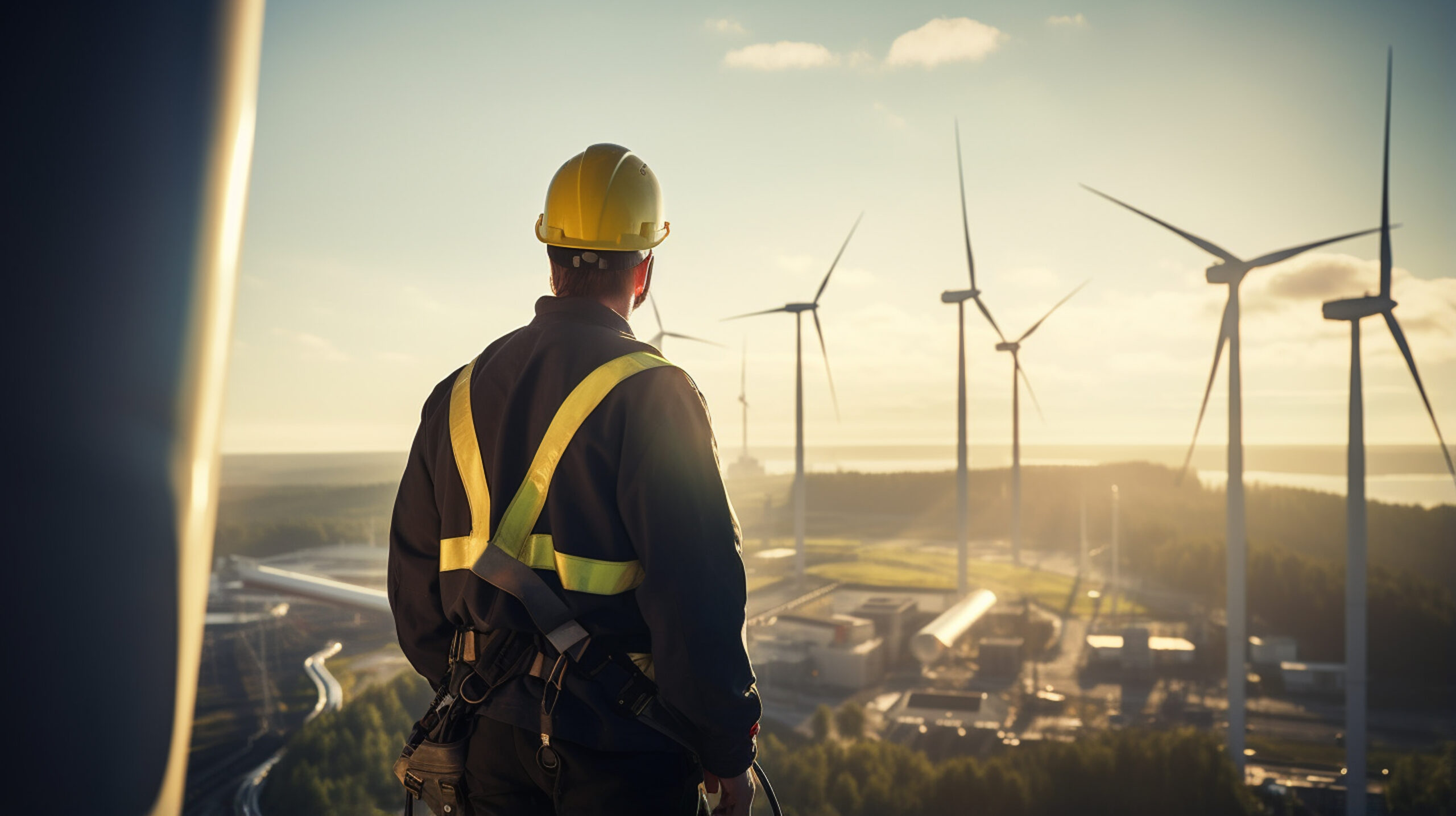 man standing with windmill in the wind